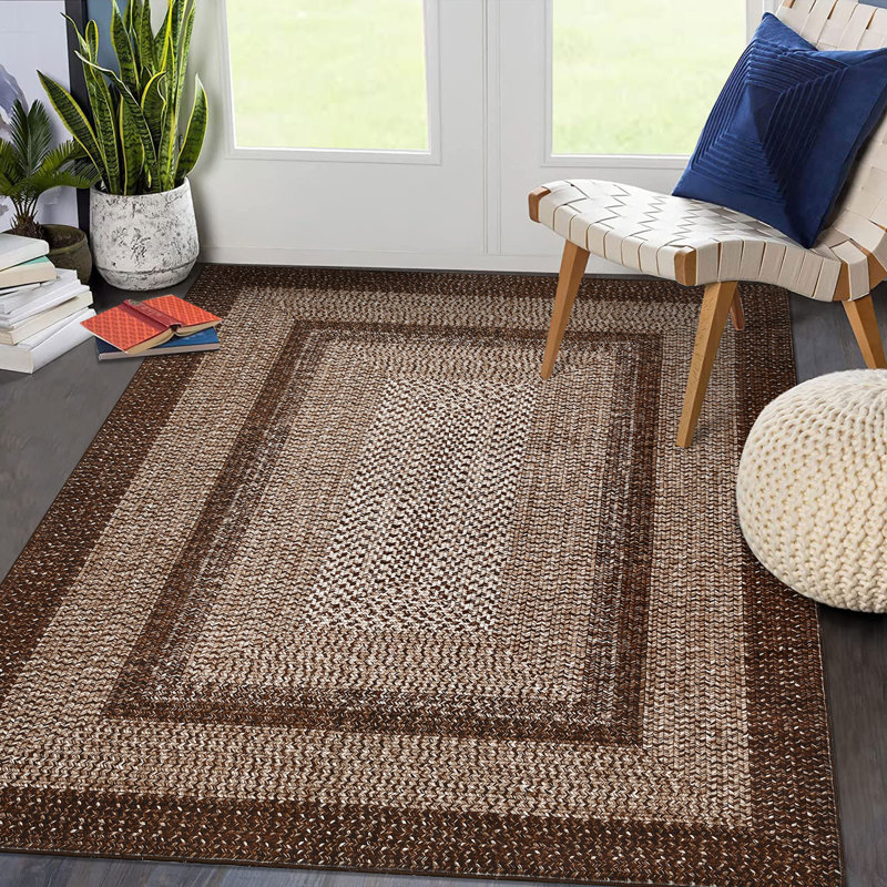 Tapis géométrique rectangulaire brun délavé à motif géométrique 5 x 7 pi, Rectangle 5 pi x 7 pi, Brun