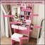 Bureau de maquillage compact avec lumières DEL réglables, prises de courant intégrées et rangement dissimulé pour les petites chambres