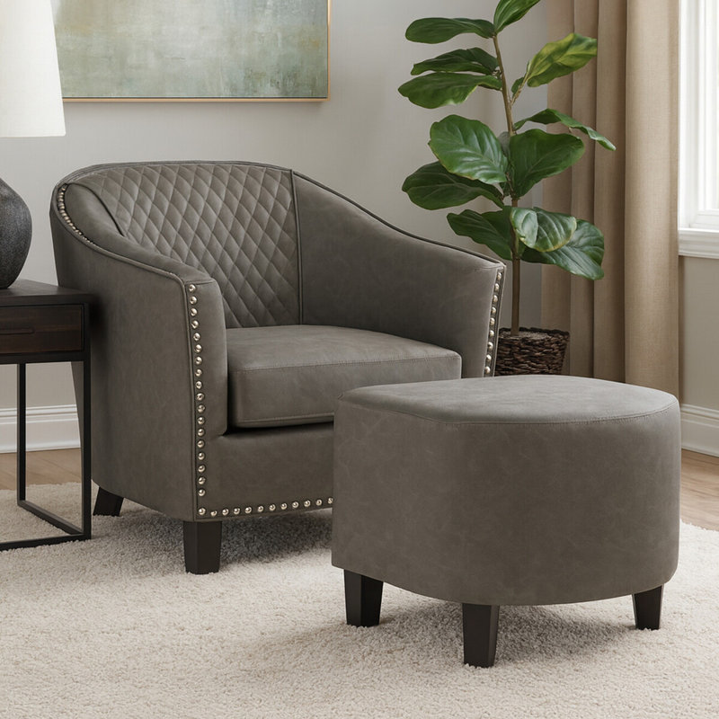 Picardy Faux Leather Armchair with Footstool