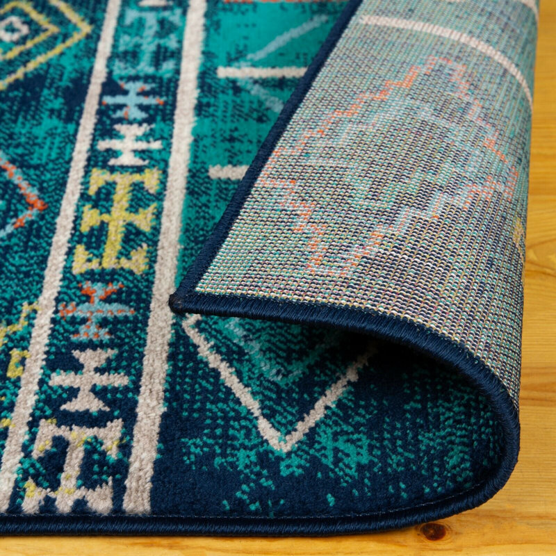 Tapis bleu sarcelle / bleu abstrait en laine, Rectangle 8 pi x 11 pi