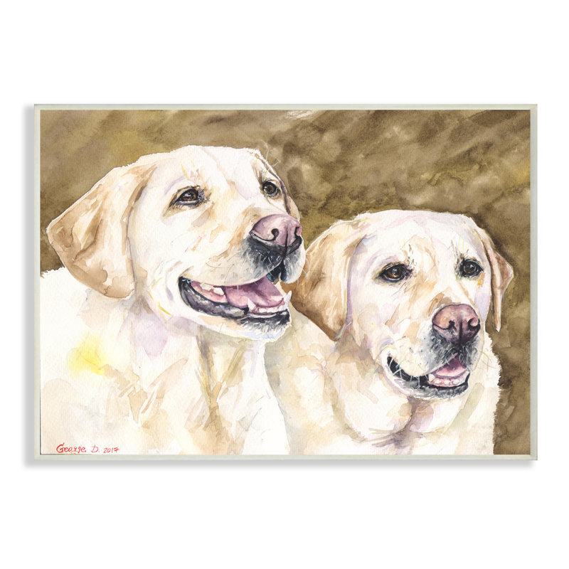 Chiens du Labrador jaunes se reposant, H 10 po x l 15 po, Plaque de bois