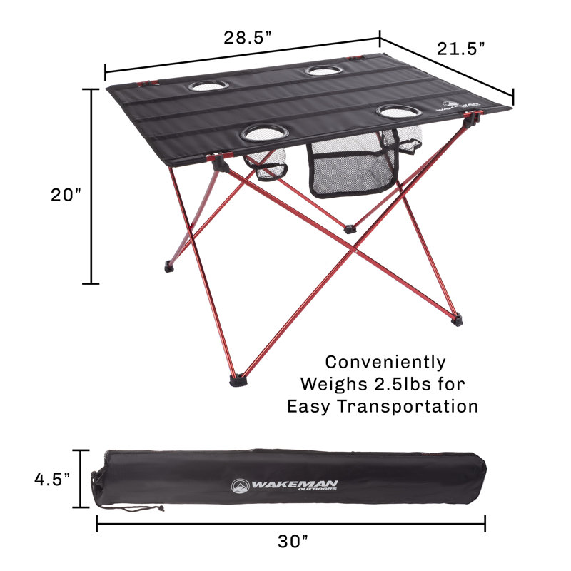 Camp Table - Table pliante d'extérieur avec 4 porte-gobelets et sac de transport pour le camping, la plage, le pique-nique, les événements sportifs et plus encore par Wakeman