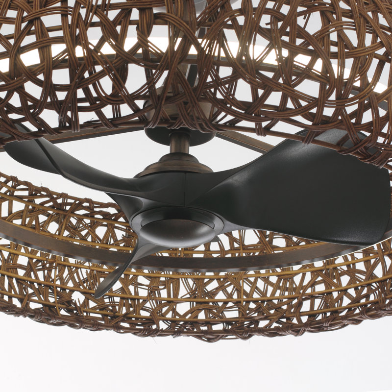 Ventilateur de plafond en rotin 35 "avec lumières DEL à intensité variable et télécommande