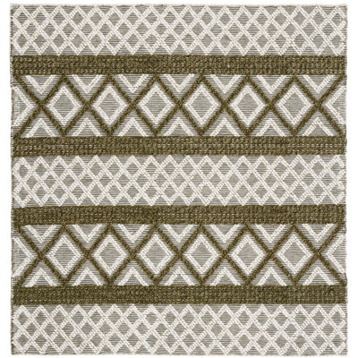 Geometric Hand-Woven Wool and Cotton Area Rug