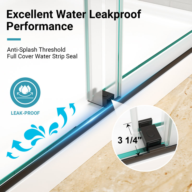 56–60" W x 76" H Frameless Double Sliding Shower Door with 3/8" Tempered Glass, Matte Black, Matte Black