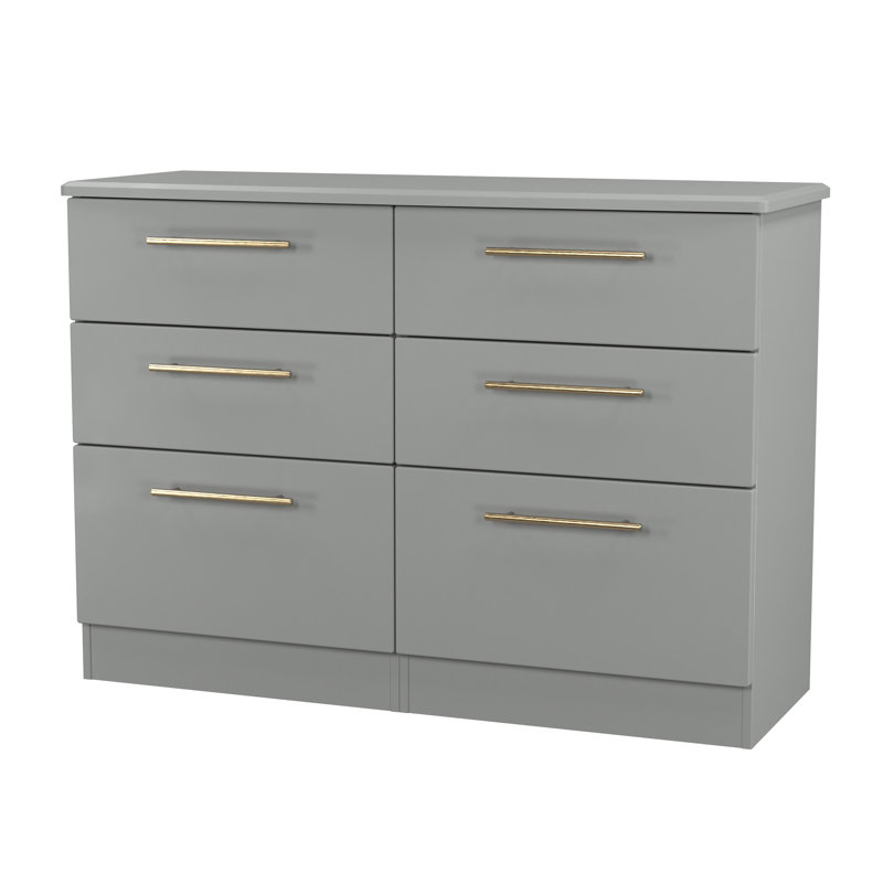 Fully Assembled Akaneden 6 Drawer 112Cm W Double Dresser, Dust Grey