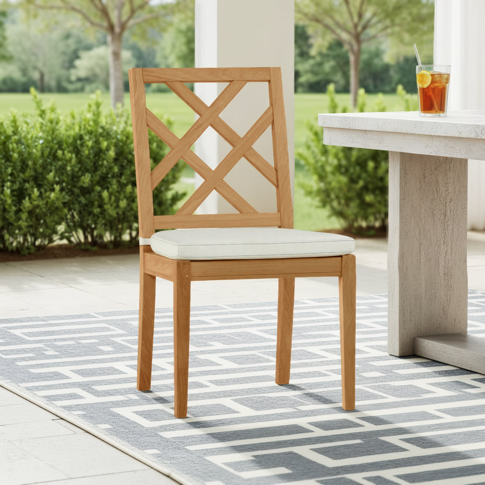 Haley Sunbrella® Patio Side Chair, Natural Teak, Natural White, Welt