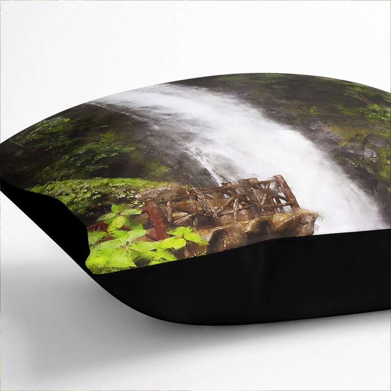 Costa Rica Waterfall Square Throw Cushion, Black, 40cm H x 40cm W x 15cm D
