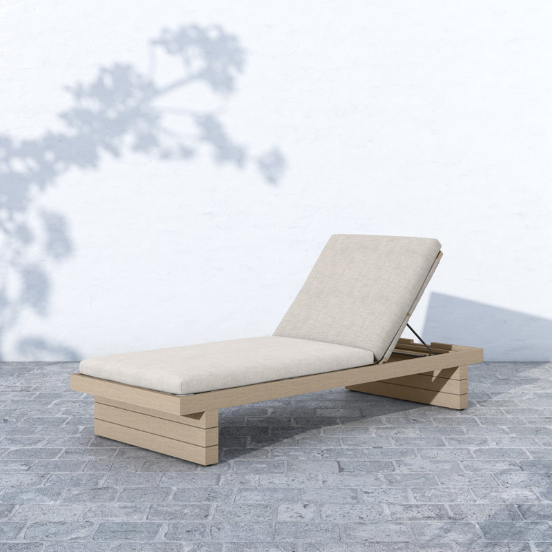 Leroy Outdoor Teak Chaise Lounge, Brown, Stone Gray