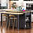 47 Inch Black Kitchen Island With Extendable Dining Table, Rubber Wood Veneer Table With Internal Storage Rack & Power Outlet, 2 Drawers & 2 Storage Cabinets-201599927