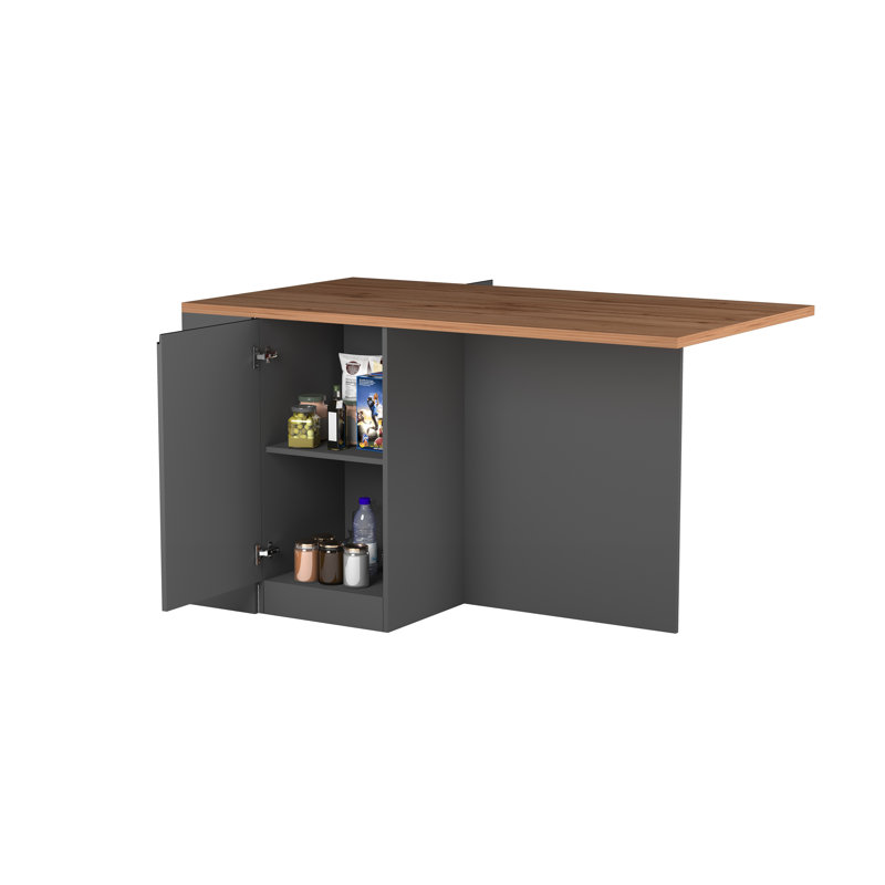 Naadirah Wood Kitchen Island, Anthracite/Oak
