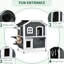 Enclos extérieur pour chat - 2 étages en bois avec plateforme, maison grise à utiliser, porte en bois, porte de secours, toit ouvrant et plateformes de saut