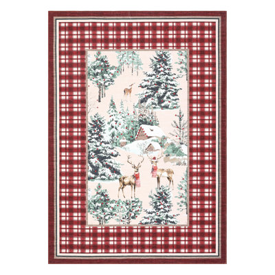 Tapis de Noël lavable, antidérapant, à poils courts, doux, à carreaux, motif rennes et sapin, décoration de Noël
