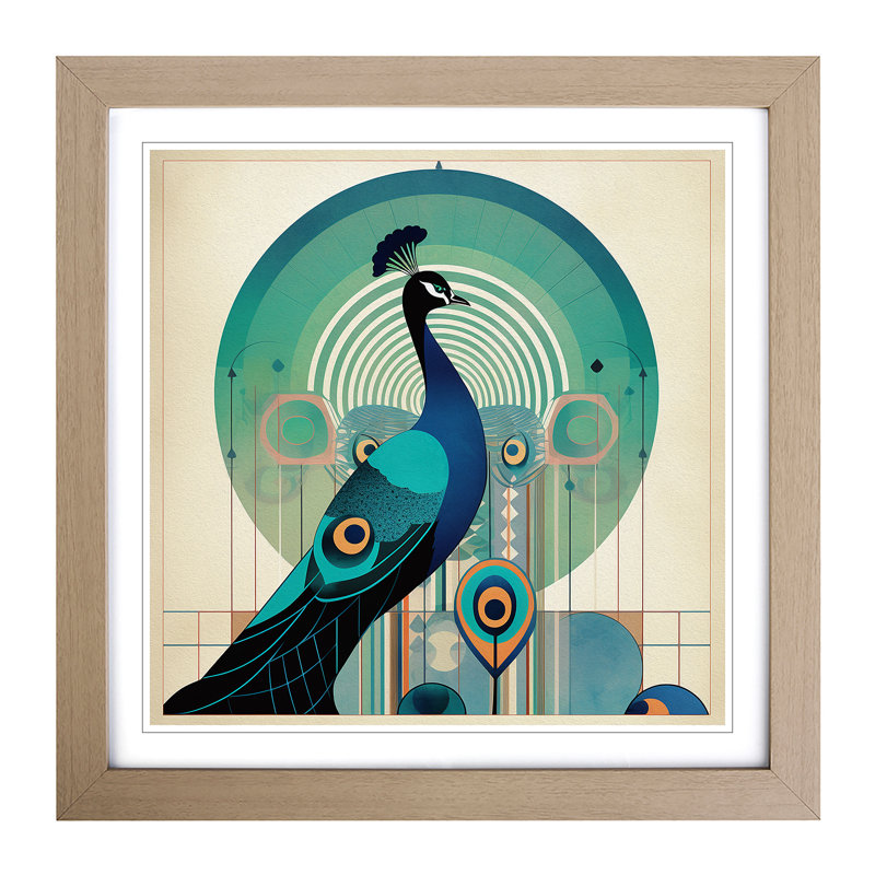 Peacock Bauhaus No.2 - Framed Print, Oak
