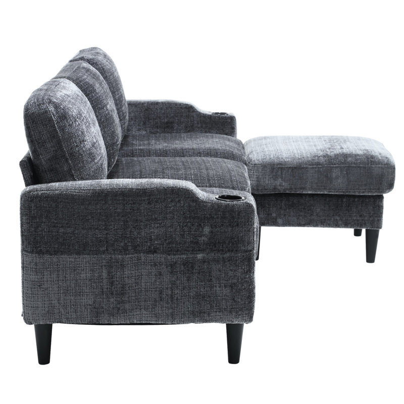 3 salons modulaires avec rangement, tissu chenille, gris, porte-gobelets et poches latérales, supports en forme de L, 3 chenilles, gris pour chambre, poches,