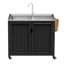 Armoire mobile 39,3 "en bois massif avec plan de travail en acier inoxydable 304, égouttoir et rangement fermé