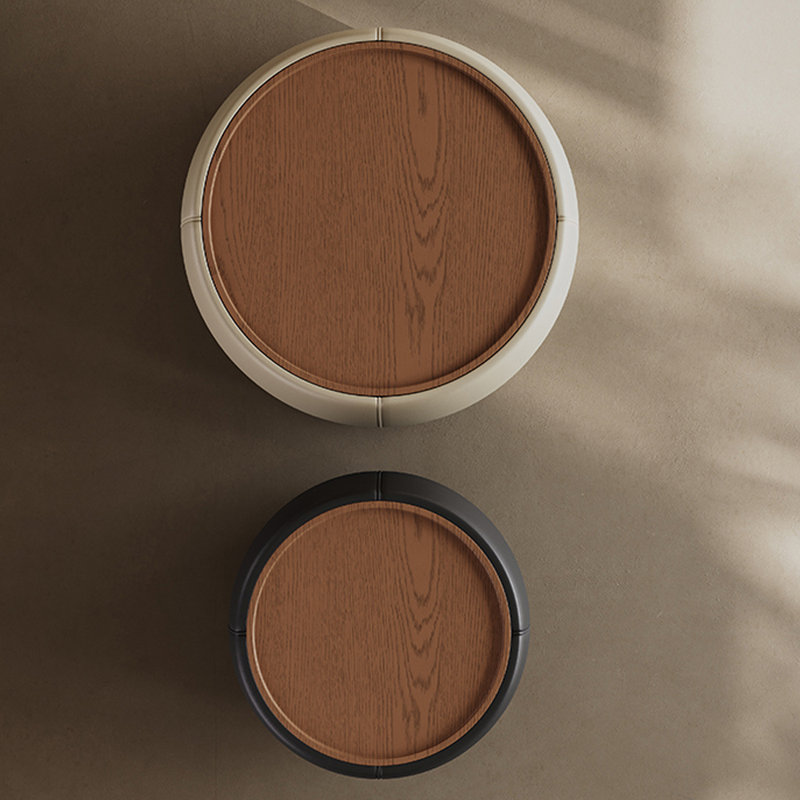 Round Creamy Coffee Table with Walnut Veneer