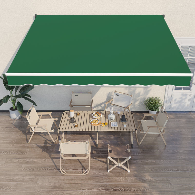 AECOJOY Manual Retraction Slope Patio Awning, 120" W x 96" D, Green, Solid Color