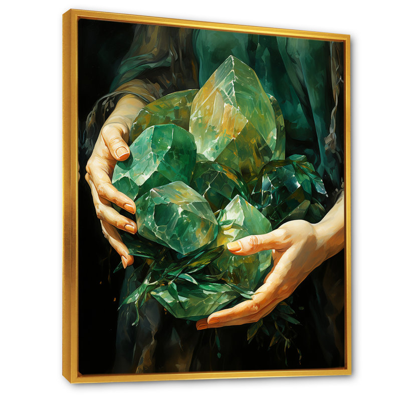 Emerald Amazonite Stones Aventurine II sur toile, H 20 po x l 12 po x P 1 po, Cadre flottant doré
