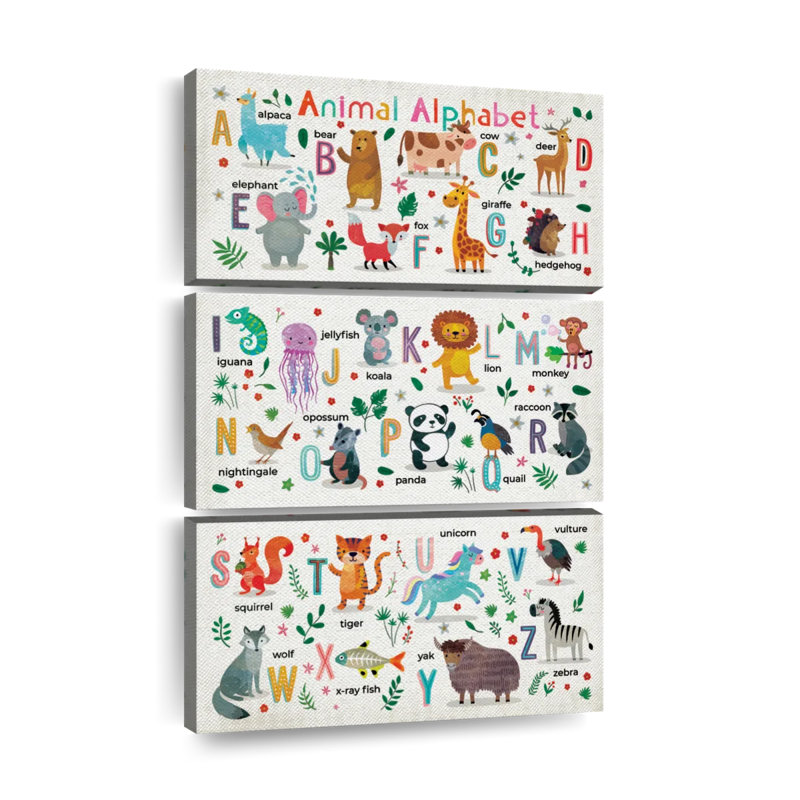 Ensemble de 3 alphabets animaux sur toile par SweetTeachings, H 74 po x l 48 po x P 1,25 po