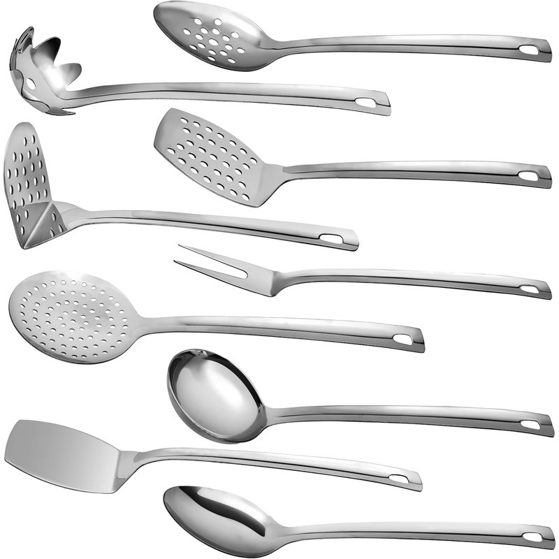 Stainless Steel Kitchen Utensil Set, 9-Piece Cooking Tools With Ladle, Spoons, Turners, And Servers
