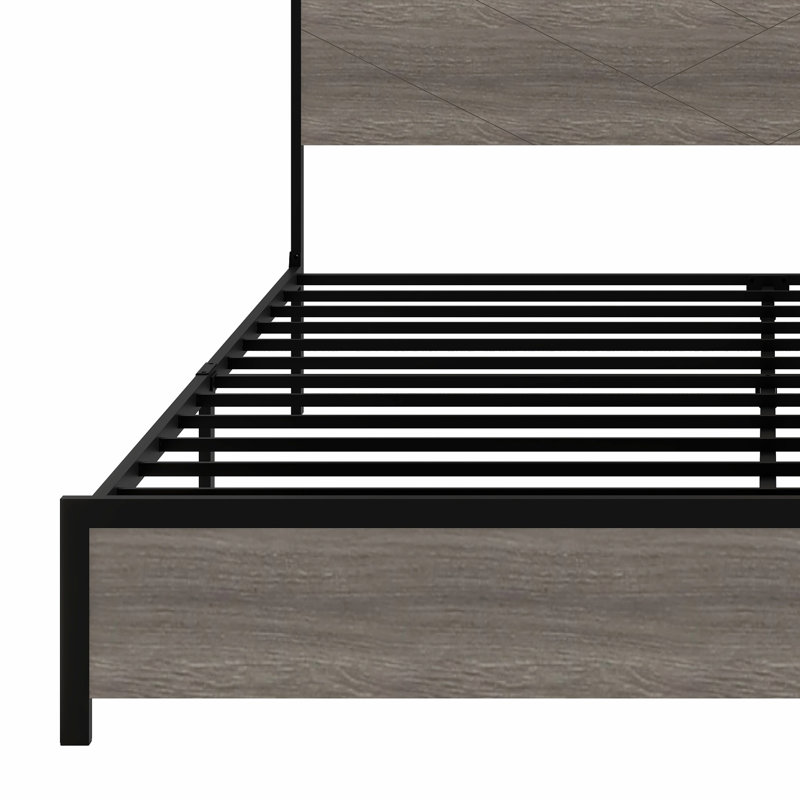Base de lit plateforme avec tête de lit à DEL avec rangement et 2 USB, grand rangement sous le lit