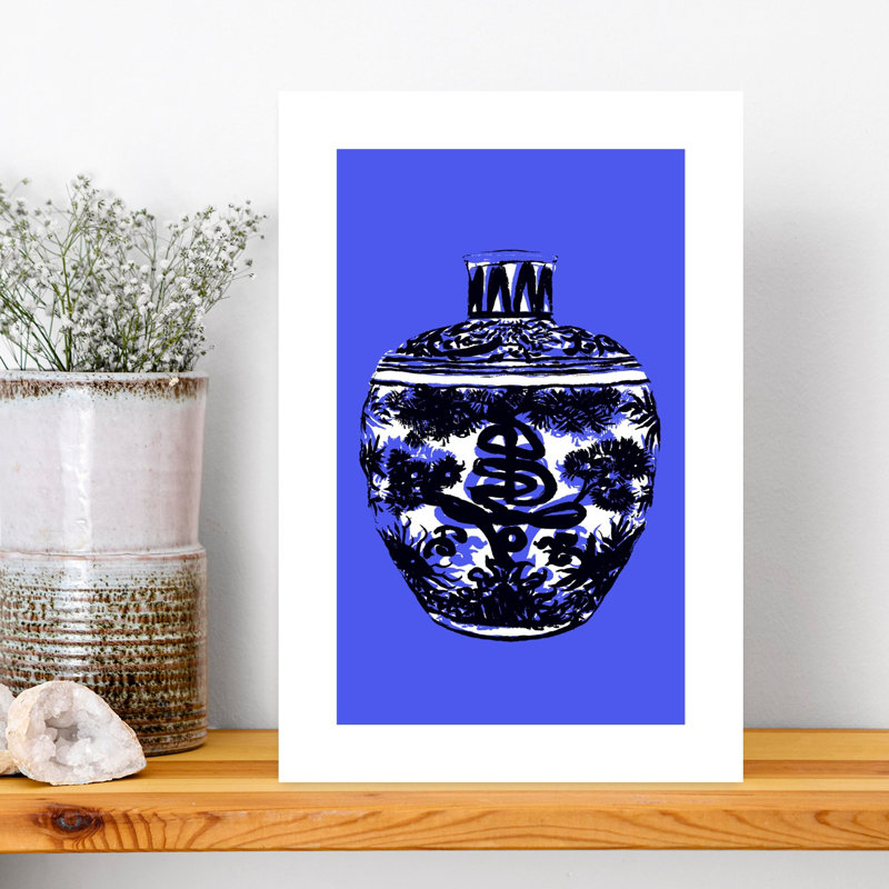 Chinese Blue Porcelain Jar Classic Elegant Traditional Wall Art Print 1 Piece Wrapped Canvas Wall Art, 45.72cm H x 30.48cm W