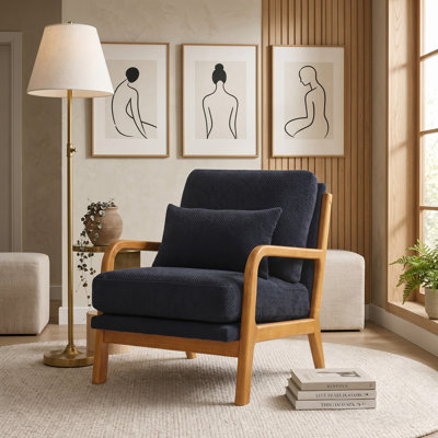Méridienne Mid-Century avec accents en bois massif et assise rembourrée