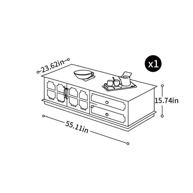 American Style Coffee Table, 15.74" H x 55.11" L x 23.62" W