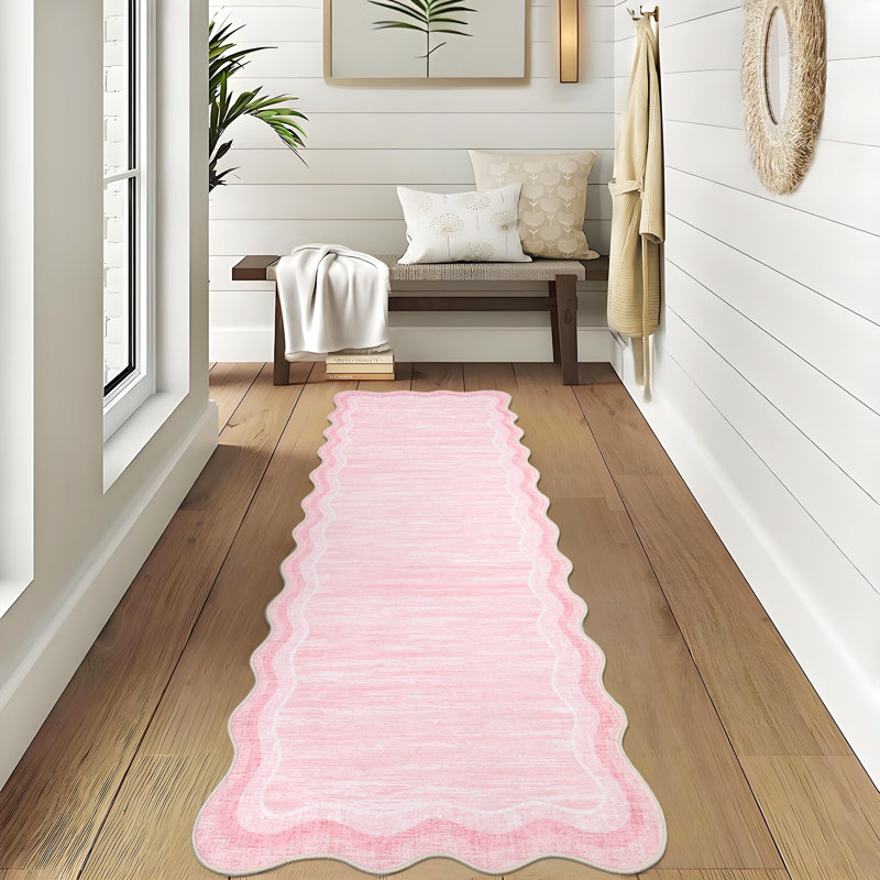 Tapis lavable à la machine avec bordure en caoutchouc pour le salon Tapis de salle à manger moderne antidérapant, Rose