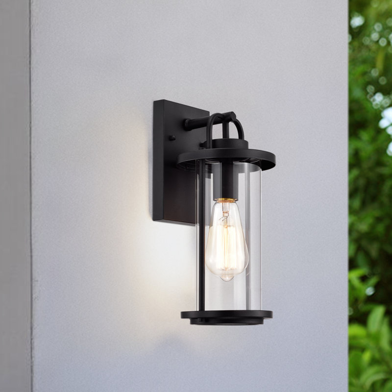 Applique murale d'extérieur à 1 ampoule Doran texturée noire, H 12,5 po x l 5,5 po x P 6,25 po