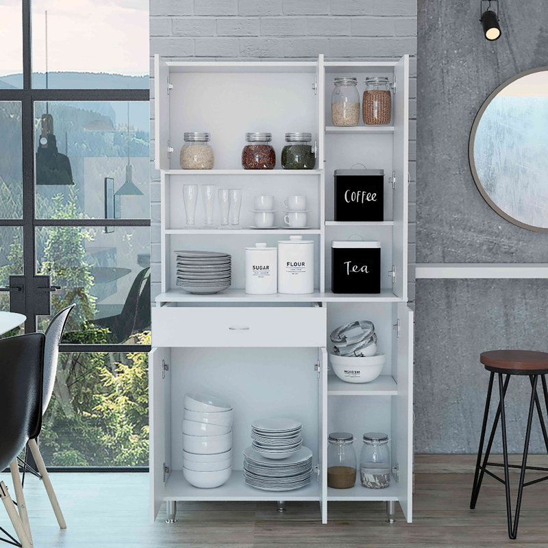 Kitchen Pantry, One Drawer, Multiple Cabinets, Two Open Shelves