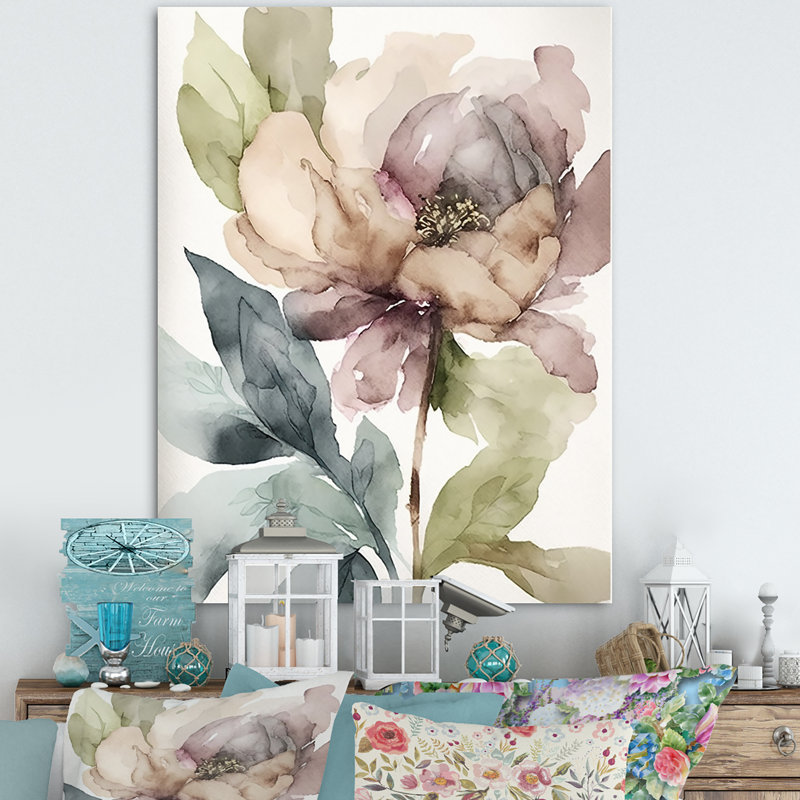 «Pink Watercolor Peony Blossoming II», reproduction sur toile, H 32 po x l 16 po x P 1 po, Toile tendue