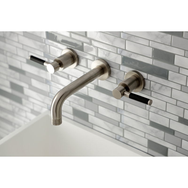 Kingston Brass Kaiser Two-Handle 3-Hole Wall Mount Bathroom Faucet, Brushed Nickel