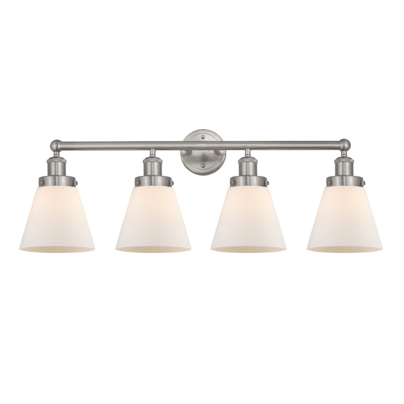 Éclairage pour meuble-lavabo de salle de bain 4 lumières Edison Cone, Blanc mat, Nickel satiné brossé