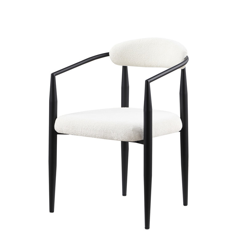 Boucle Upholstered Dining Chairs, Set of 2, White/Black