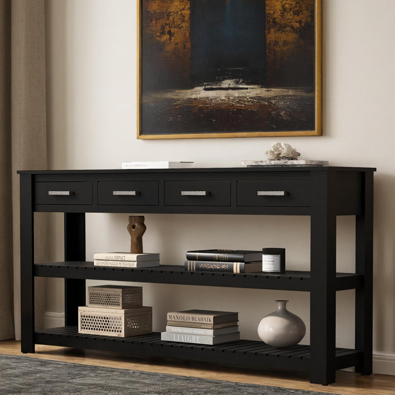 63" Solid Wood Console Table, Black