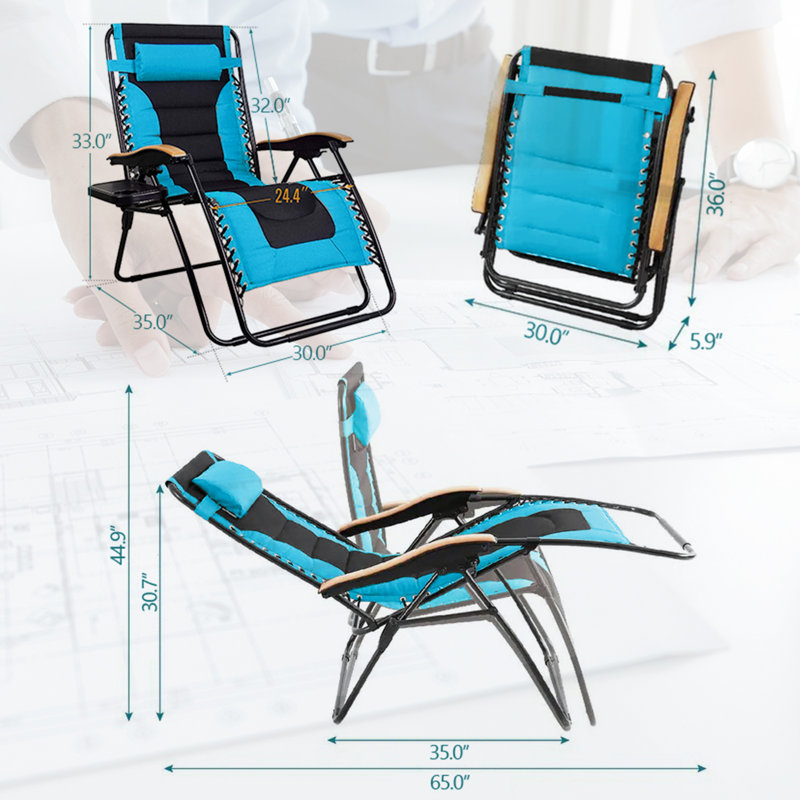 Chaise rembourrée inclinable zéro gravité avec coussin, Bleu clair