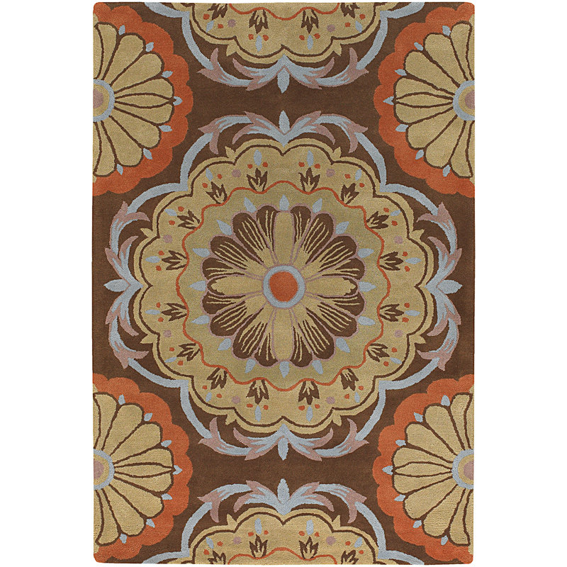 Fayetteville Authentic Hand-Tufted Handmade Brown, Blue, Orange & Tan Medallion Floral Wool Area Rug