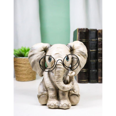 Safari African Savanna Whimsical Elephant Young Calf Wearing Glasses Figurine