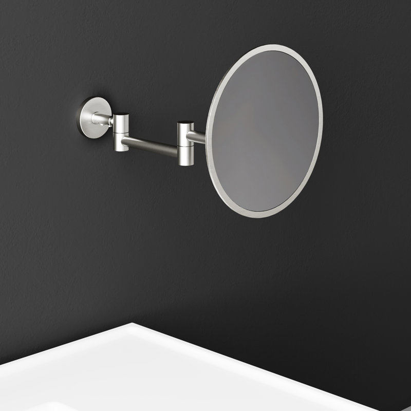 Round Magnifying Metal Framed Wall Mounted Makeup / Shaving Mirror in Silver