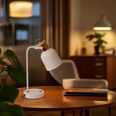 17" Metal Dorm Desk Lamp With Usb Port For Home Office Bedside Bedroom Nightstand, White