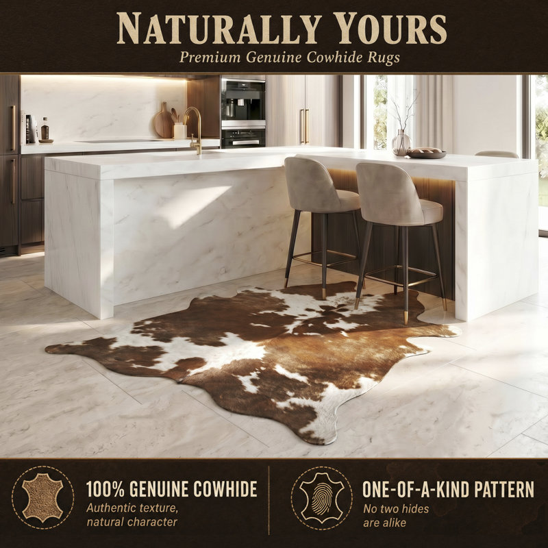 Angelou 6' X 7' Brown and White Genuine Cowhide Area Rug, Novelty 6' x 7'
