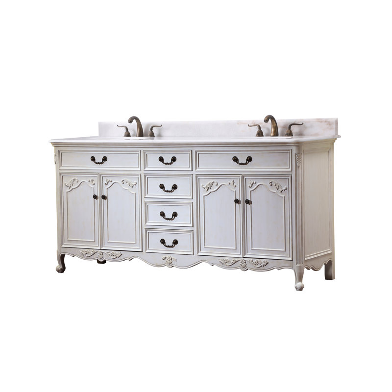 Ensemble de meuble-lavabo double 72 po Angelique, Blanc, Blanc pur