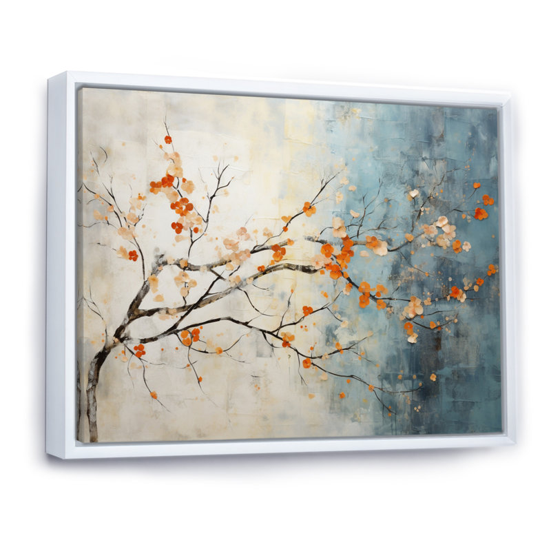 Orange, bleu sarcelle, érable, incandescent V - art mural érable, H 30 po x l 40 po x P 1,5 po, Cadre flottant blanc