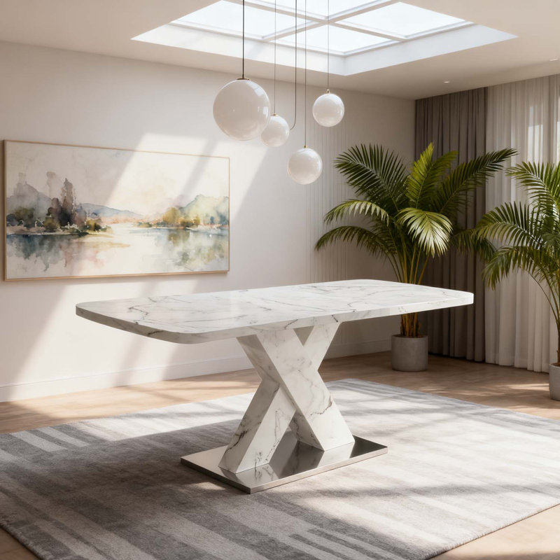 Table de salle à manger rectangulaire moderne extensible avec pieds robustes en forme de X, pour une utilisation polyvalente à la maison