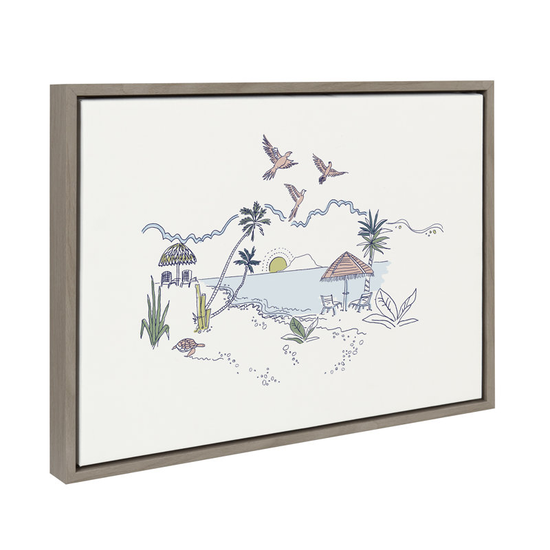 «Tropical Beach Scene» par The Creative Bunch Studio - peinture sur toile à cadre flottant