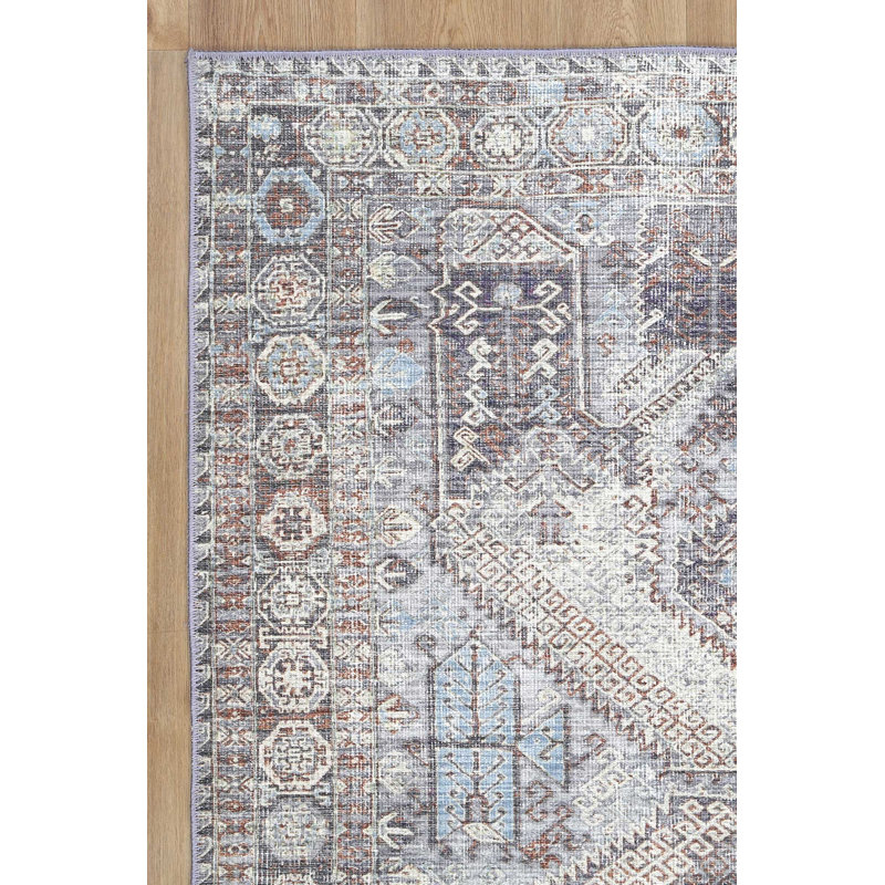 Glendolyn Oriental Washable Area Rug in Blue, Rectangle 8' x 10'
