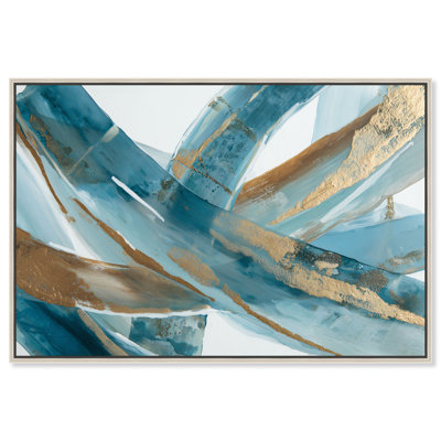 "Gold Accents III", reproduction d'art acrylique encadrée bleue et dorée par Art Remedy, cadre argenté, 24 x 16