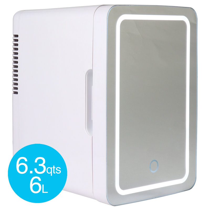 Compact White Smart Portable Cosmetic Fridge with LED Mirror